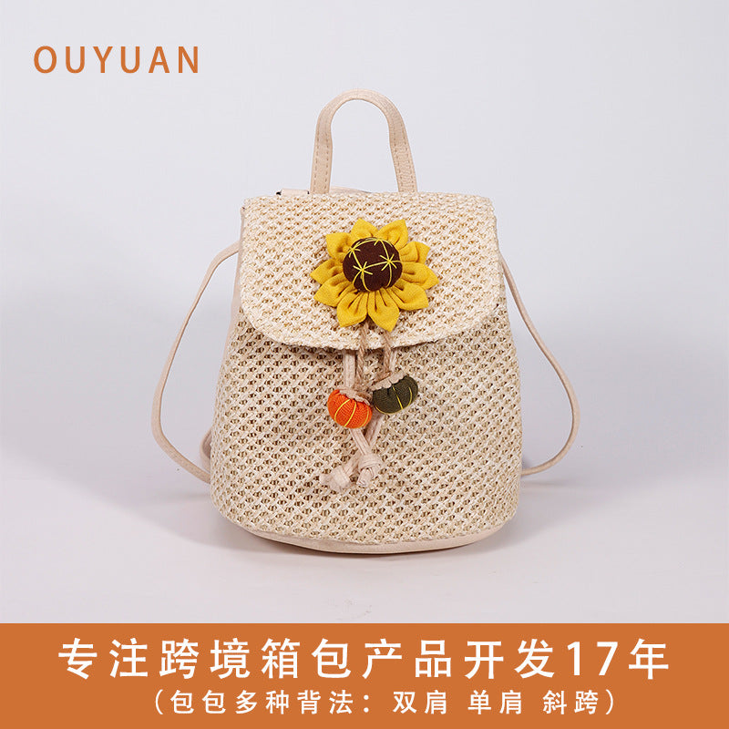 Wholesale Straw sunflower backpack